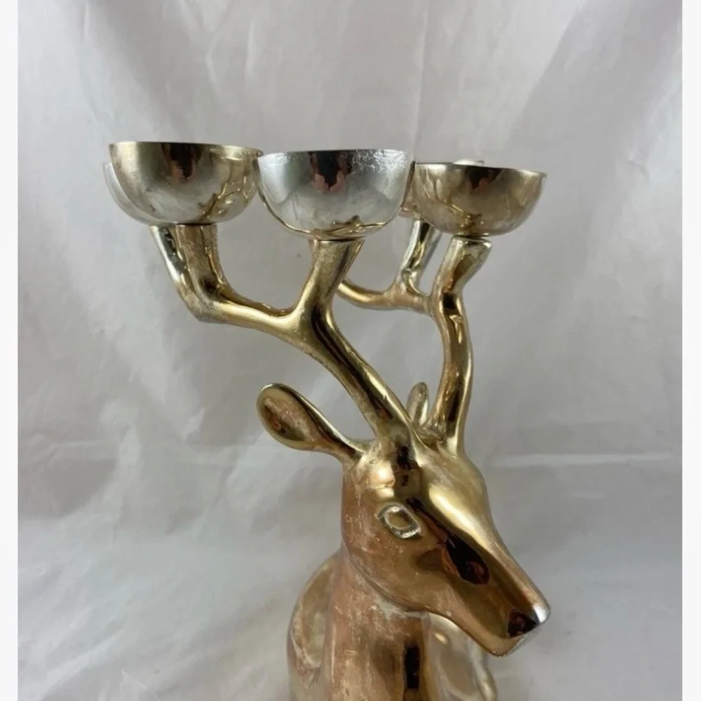 Pottery Barn Deer Reindeer Candle Holder Silver Plated Brass 6 Candle Holder - Picture 6 of 16